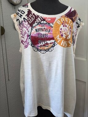 Maeve White Sleeveless Tank with Multicolor Badge Prints